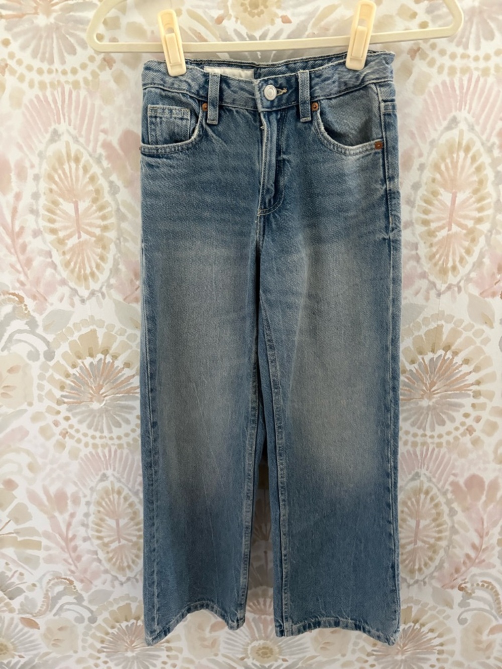 Zara Kids Wide Leg Jeans Light Wash Blue Denim High Waisted Size 9-10Y